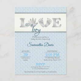 Zilver Baby Boy LOVE and Hearts Baby shower Uitnodiging Briefkaart