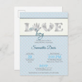 Zilver Baby Boy LOVE and Hearts Baby shower Uitnodiging Briefkaart (Voorkant / Achterkant)