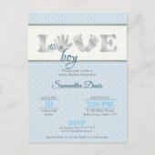 Zilver Baby Boy LOVE and Hearts Baby shower Uitnodiging Briefkaart (Voorkant)