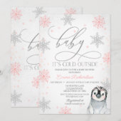 Zilver Baby Het is koud buiten Penguin Baby shower Kaart (Voorkant / Achterkant)