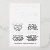 Zilver Bachelorette Party Scavenger Hunt Spel Fun Folie Uitnodiging (Voorkant)