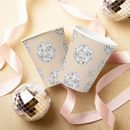 Zilver & Beige Retro Disco Bal Bruidsdouche Papieren Bekers