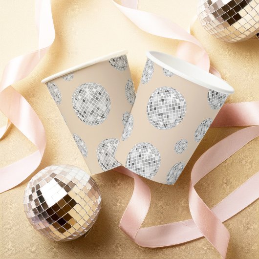 Zilver & Beige Retro Disco Bal Bruidsdouche Papieren Bekers