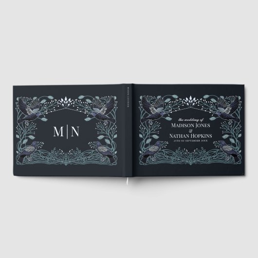 Zilver Betoverde Gotische Raven Bloemen Huwelijk Gastenboek (Volledig)