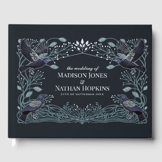 Zilver Betoverde Gotische Raven Bloemen Huwelijk Gastenboek (Voorkant)
