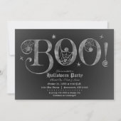 Zilver & Black BOO Elegante Halloweenfeest Kaart (Voorkant)