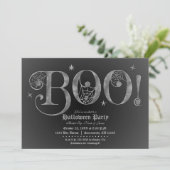 Zilver & Black BOO Elegante Halloweenfeest Kaart (Staand voorkant)