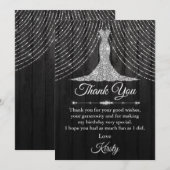 Zilver Black Diamond Dress Birthday Party Bedankkaart (Voorkant / Achterkant)
