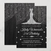 Zilver Black Diamond Dress Birthday Party Kaart (Voorkant / Achterkant)