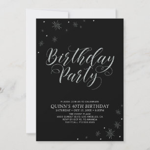 Zilver & Black Modern Photo Adult Birthday Party Kaart