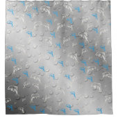 zilver, blauw, blauw, goud, zilver, tekening, vis, douchegordijn (Voorkant)