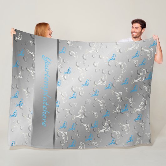 zilver, blauw, blauw, goud, zilver, tekening, vis, fleece deken (In situ)