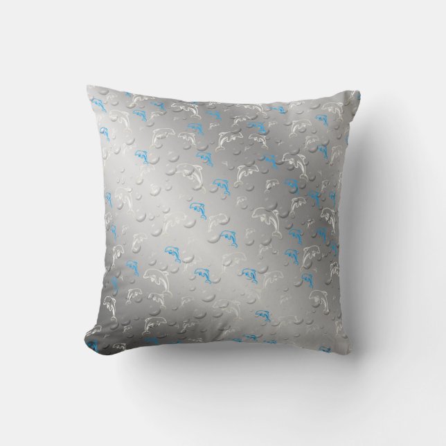 zilver, blauw, blauw, goud, zilver, tekening, vis, kussen (Voorkant)