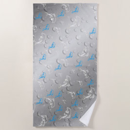 zilver, blauw, blauw, goud, zilver, tekening, vis, strandlaken