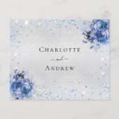 Zilver blauw bloemen budget bruiloft RSVP Flyer (Achterkant)