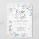Zilver & Blauw Bloemen Winter Baby shower Sneeuwvl Kaart (Voorkant)