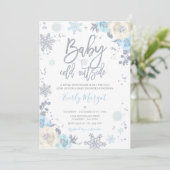 Zilver & Blauw Bloemen Winter Baby shower Sneeuwvl Kaart (Staand voorkant)