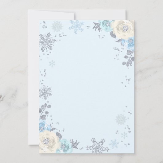 Zilver & Blauw Bloemen Winter Baby shower Sneeuwvl Kaart (Achterkant)