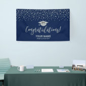 Zilver & Blauw | Confetti Felicitaties Afstuderen Spandoek (Beurs)