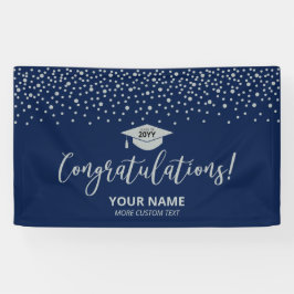 Zilver & Blauw | Confetti Felicitaties Afstuderen Spandoek