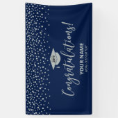 Zilver & Blauw | Confetti Felicitaties Afstuderen Spandoek (Verticaal)