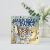 Zilver Blauw en Goud Masquerade Party Kaart (Staand voorkant)