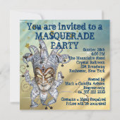 Zilver Blauw en Goud Masquerade Party Kaart (Achterkant)