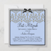 Zilver/Blauw Forever Diamonds Bat Mitswa Uitnodige Kaart (Voorkant)