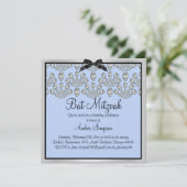 Zilver/Blauw Forever Diamonds Bat Mitswa Uitnodige Kaart (Staand voorkant)