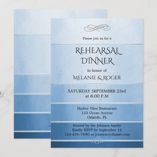 Zilver Blauw Gestreepte Tone op Tone Repetitie Din Kaart (Voorkant / Achterkant)