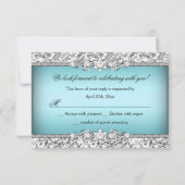 Zilver Blauw Glitter & Jewel Bow Quinceanera RSVP (Achterkant)