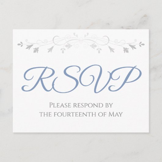 Zilver & Blauw Grijs Eenvoudige Elegantie Bruiloft Briefkaart (Voorkant)