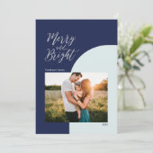 Zilver & Blauw | Kerstgroet Merry & Bright Kaart (Staand voorkant)