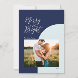 Zilver & Blauw Kerstgroet Merry & Bright Kaart