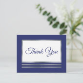 Zilver | Blauw Modern Eenvoudig Elegant Dank u Briefkaart (Staand voorkant)