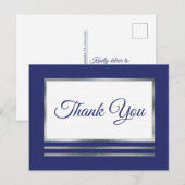Zilver | Blauw Modern Eenvoudig Elegant Dank u Briefkaart (Voorkant / Achterkant)