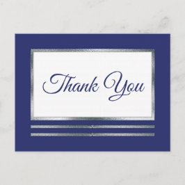 Zilver | Blauw Modern Eenvoudig Elegant Dank u Briefkaart