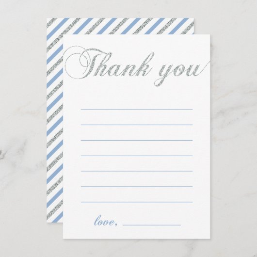 Zilver & Blauw | Modern jongensfeestje bedankje Bedankkaart (Voorkant / Achterkant)