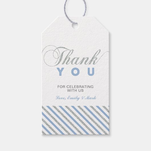 Zilver & Blauw | Modern Party Favor Bedankt Labels Cadeaulabel (Voorkant)