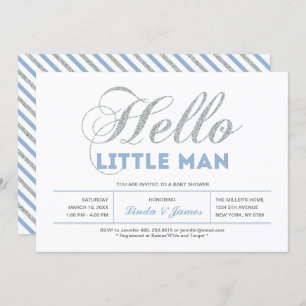 Zilver, blauw Modern Typografie Boy Baby shower Kaart