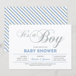 Zilver, Blauw   Moderne typografie Jongens Babyfee Kaart