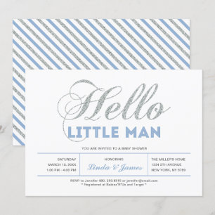 Zilver, Blauw Moderne typografie jongens babysho Kaart
