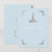 Zilver & Blauw Storybook Prinses Save the Date Briefkaart (Voorkant / Achterkant)