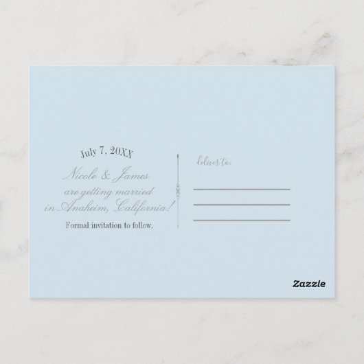 Zilver & Blauw Storybook Prinses Save the Date Briefkaart (Achterkant)