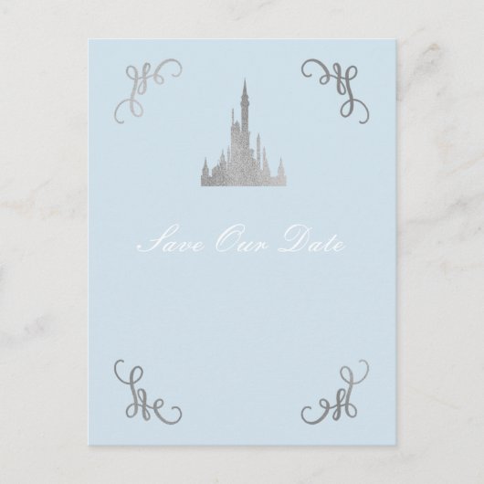 Zilver & Blauw Storybook Prinses Save the Date Briefkaart (Voorkant)