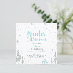 Zilver & Blauw Winter Onederland 1e Eerste Verjaar Kaart