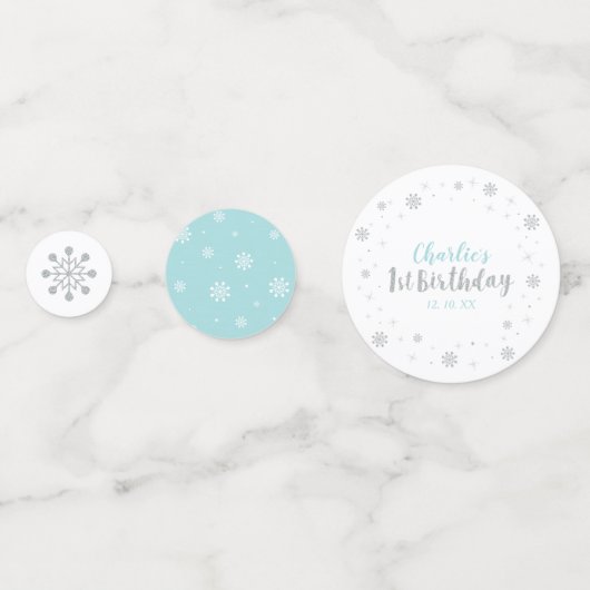 Zilver & Blauw Winter Wonderland Boy 1e verjaardag Confetti (Achterkanten)