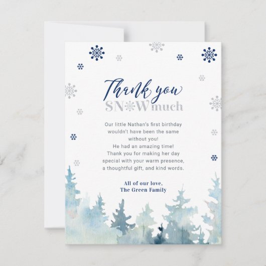 Zilver & Blauw Winter Wonderland Foto Dank u Bedankkaart (Voorkant)