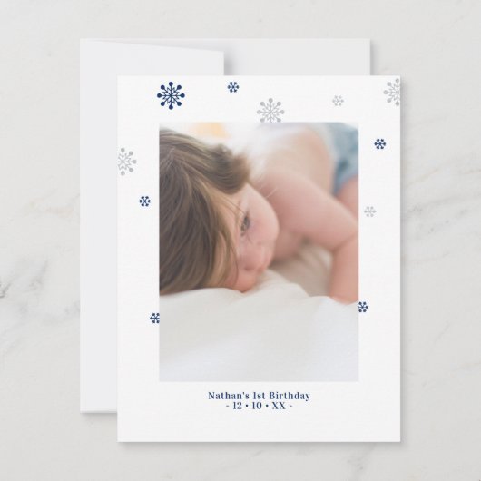 Zilver & Blauw Winter Wonderland Foto Dank u Bedankkaart (Achterkant)