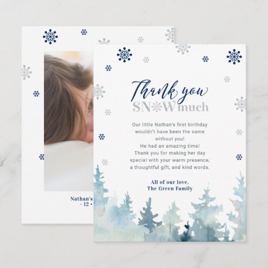 Zilver & Blauw Winter Wonderland Foto Dank u Bedankkaart (Voorkant / Achterkant)